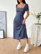 Women's Ditsy Floral Short Sleeve Square Neck Dress shein
