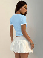 Color-Blocking Digit & Letter Print Slim Fit Short Sleeve T-Shirt shein