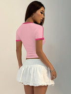 Color-Blocking Digit & Letter Print Slim Fit Short Sleeve T-Shirt shein