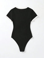 Flirla Slogan Graphic Contrast Trim Bodysuit shein