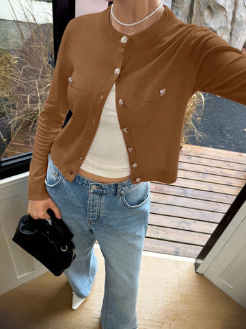 Round Neck Long Sleeved Knitted Sweater