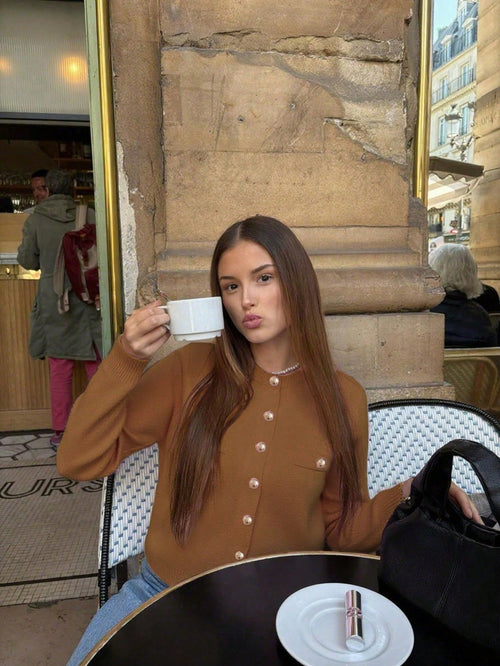 Round Neck Long Sleeved Knitted Sweater shein