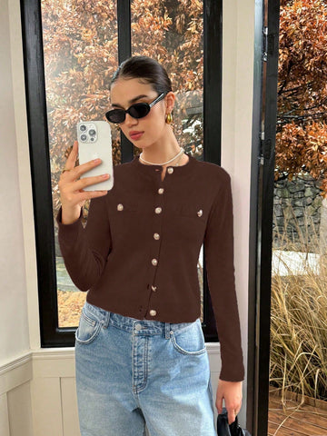 Round Neck Long Sleeved Knitted Sweater