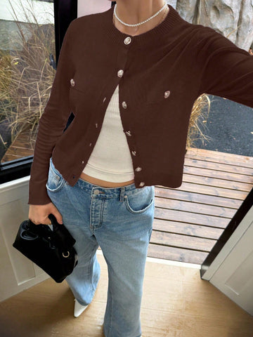 Round Neck Long Sleeved Knitted Sweater