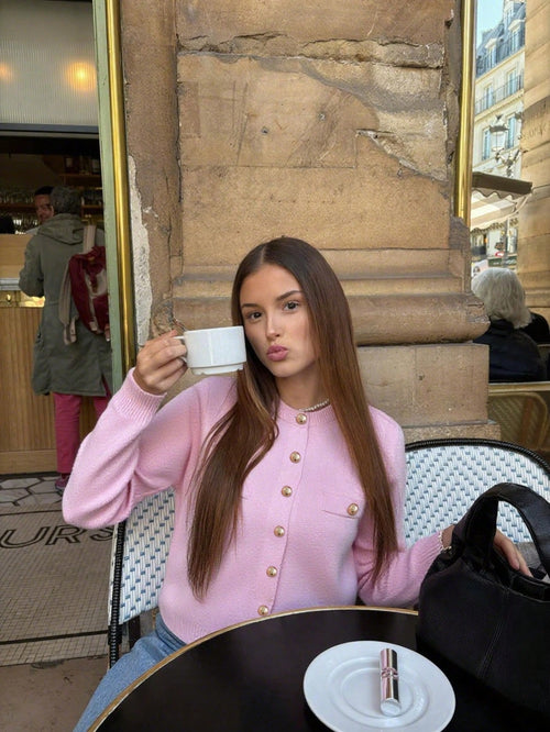 Round Neck Long Sleeved Knitted Sweater shein