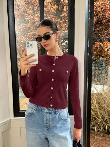 Round Neck Long Sleeved Knitted Sweater