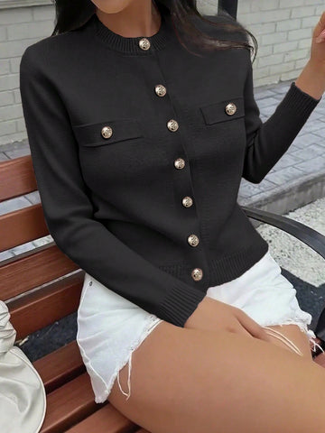 Round Neck Long Sleeved Knitted Sweater