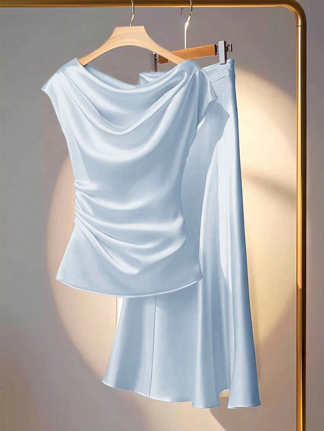 Franclia 2pcs Set Elegant Commuter Solid Color V-Neck Blouse And Skirt