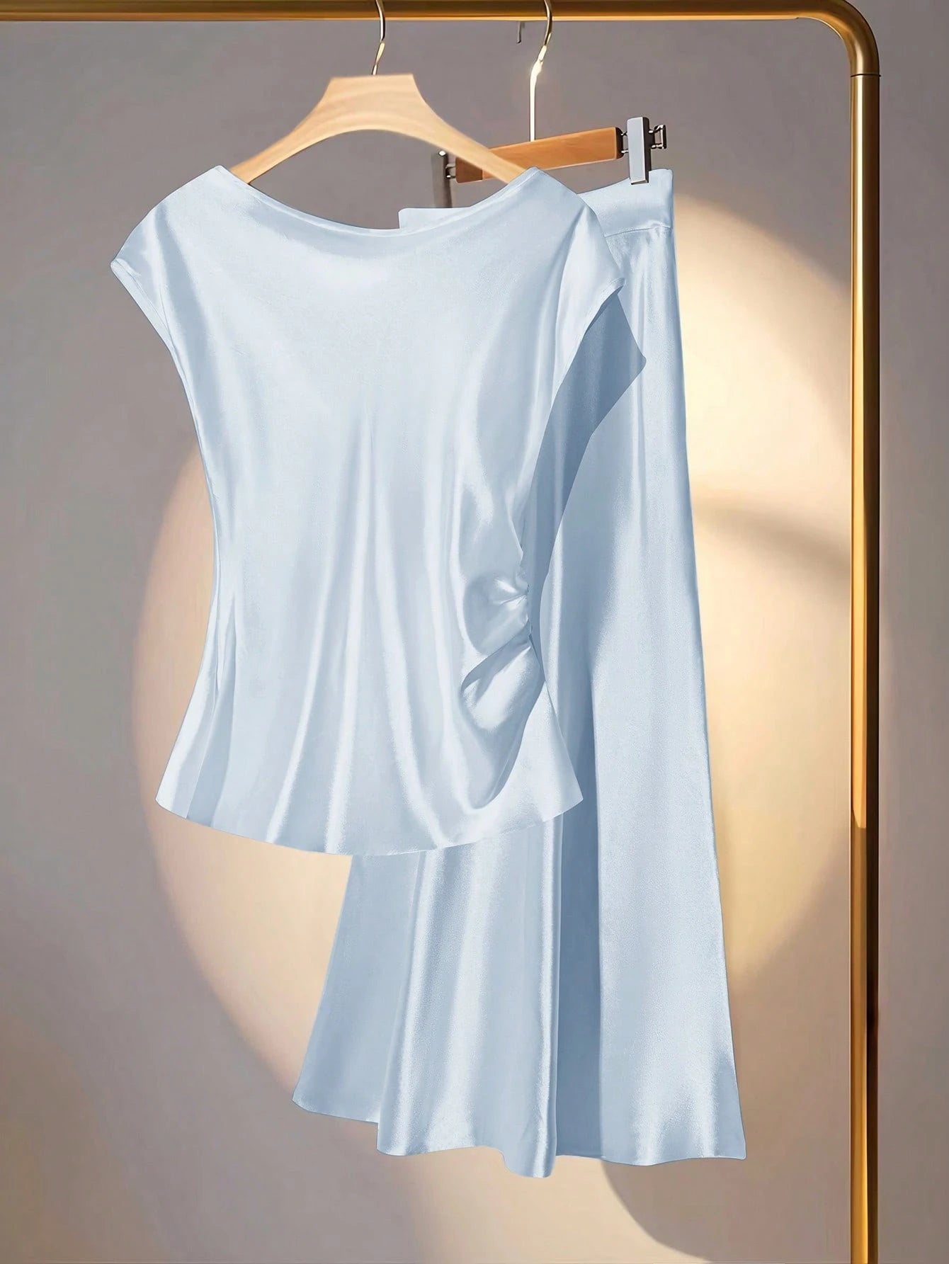 Franclia 2pcs Set Elegant Commuter Solid Color V-Neck Blouse And Skirt