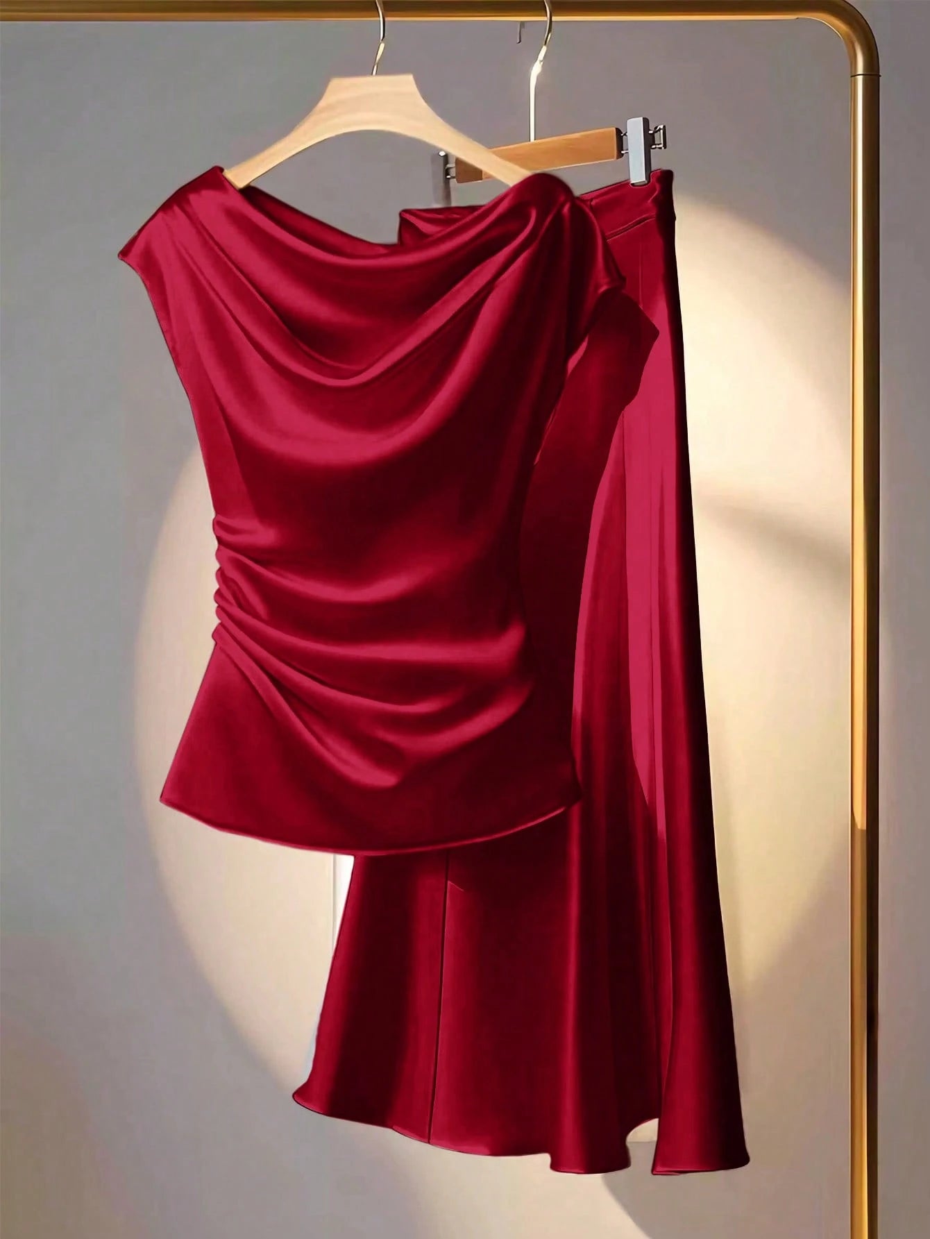 Franclia 2pcs Set Elegant Commuter Solid Color V-Neck Blouse And Skirt