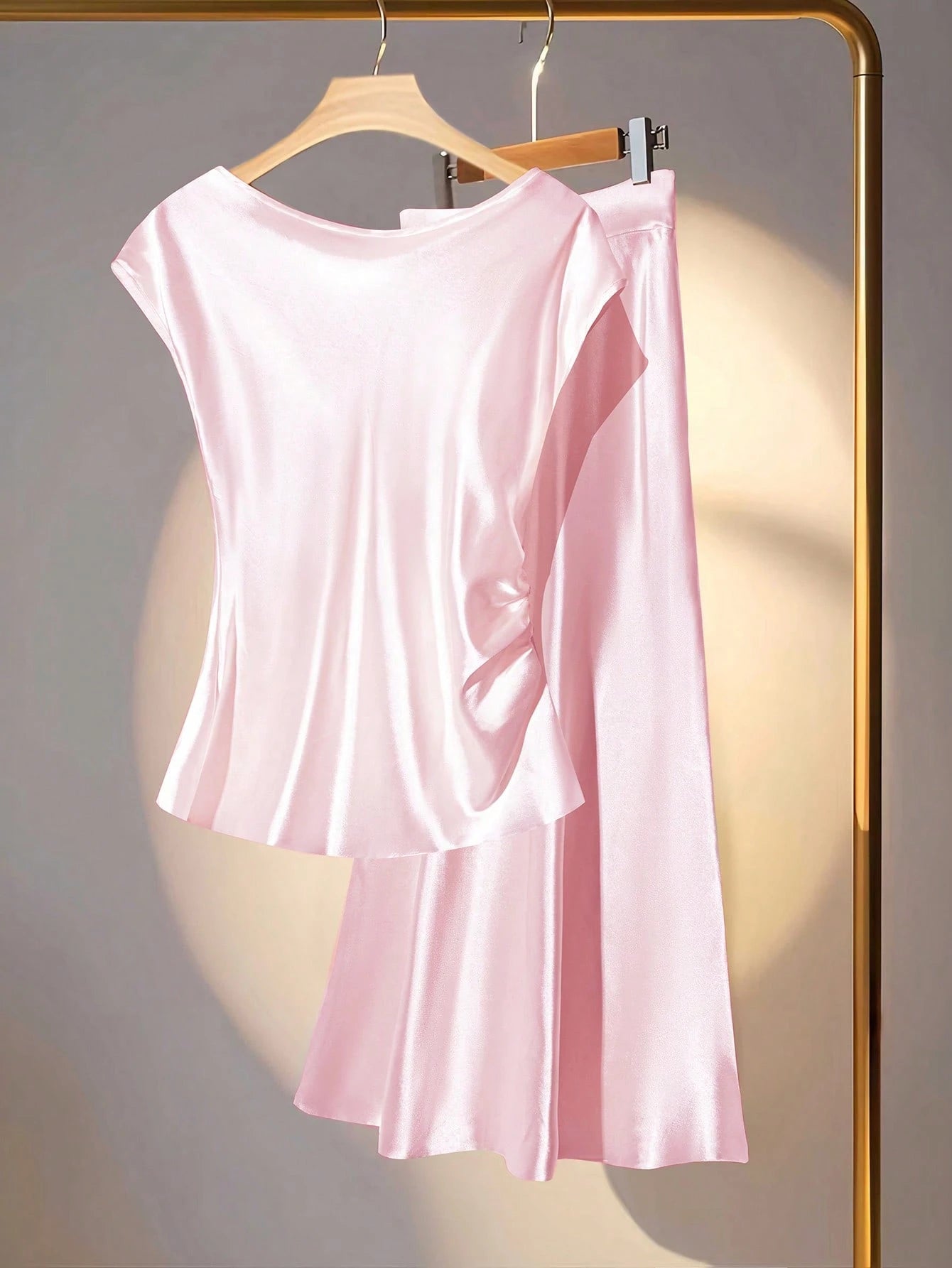 Franclia 2pcs Set Elegant Commuter Solid Color V-Neck Blouse And Skirt