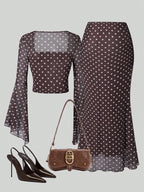 2pcs/Set Women Rose Print Bandeau Top And Mermaid Skirt shein
