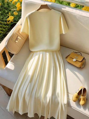 Women Elegant Cardigan Short Sleeve Outfit Set