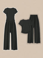 Franclia Women Casual 2 Pieces Set With Round Neck Short Sleeve T-Shirt And Pants shein