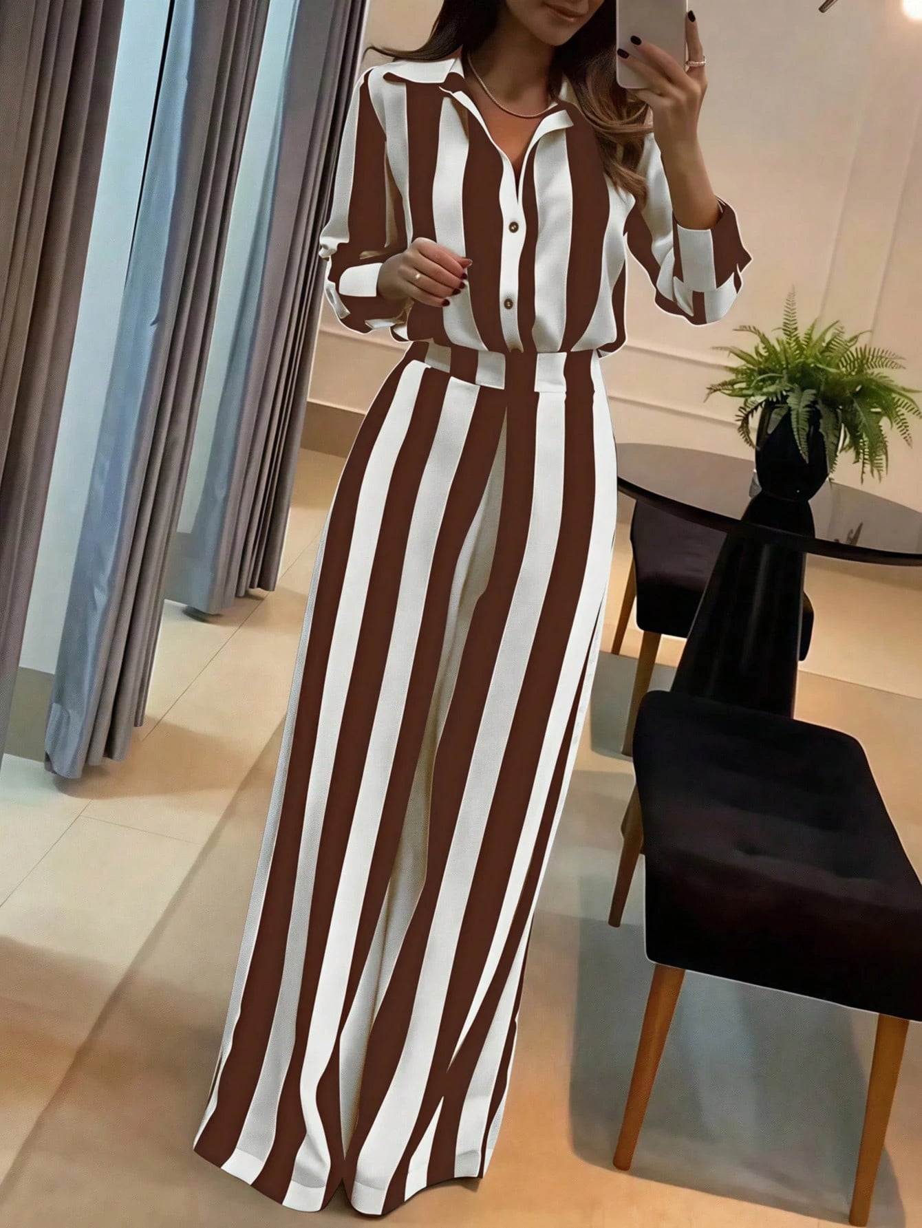 Geometric Floral Print Long Sleeve 2 Pieces Set