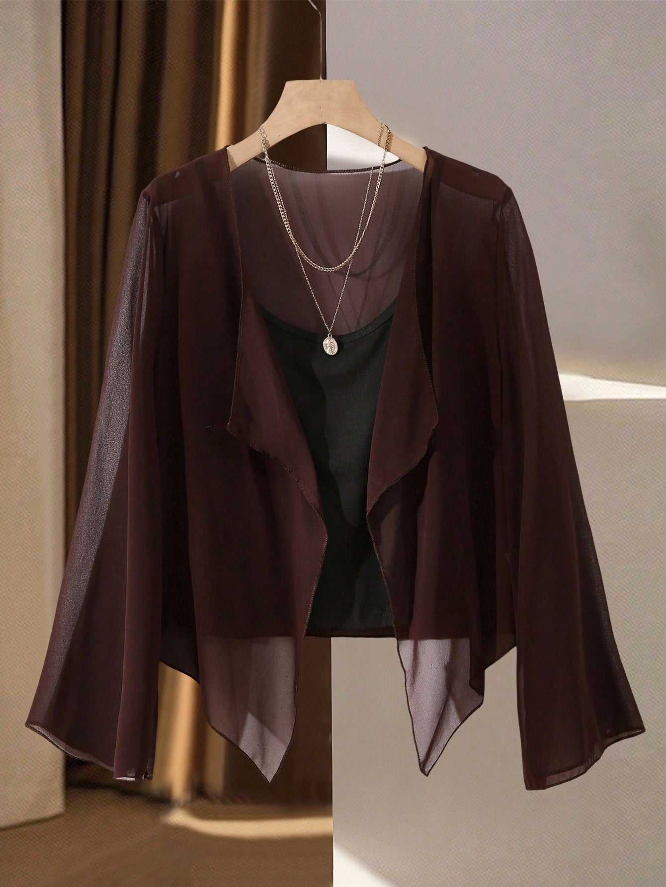 Chiquease Solid Color Bell Sleeve Jacket