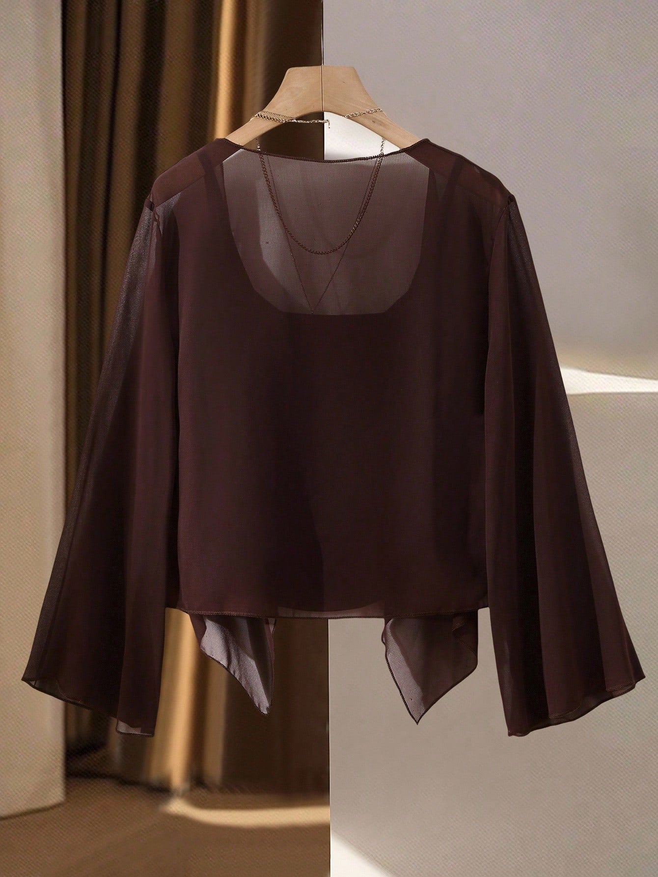 Chiquease Solid Color Bell Sleeve Jacket