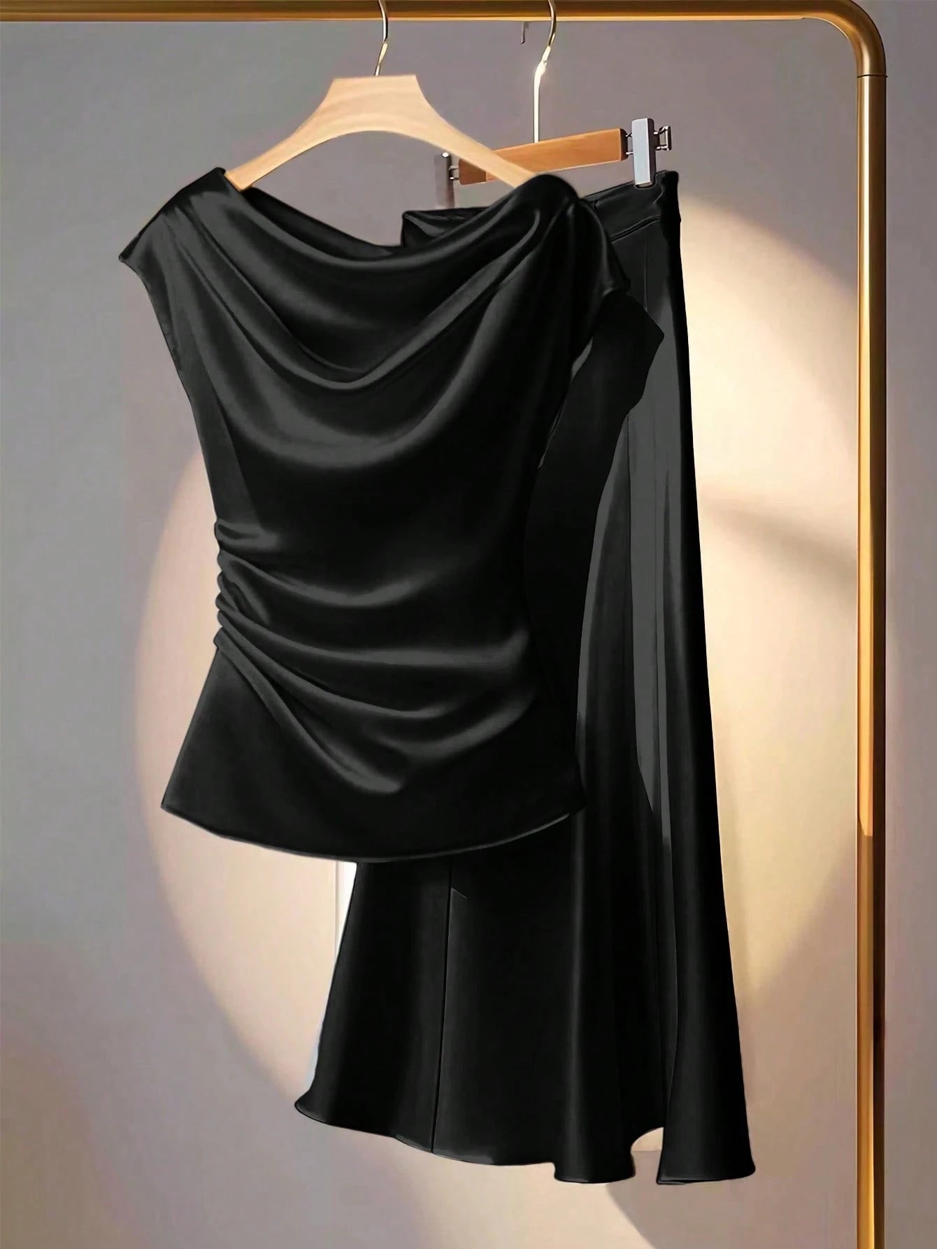 Franclia 2pcs Set Elegant Commuter Solid Color V-Neck Blouse And Skirt