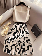 Franclia Fashionable Sleeveless Contrast Color Print Women Dress shein