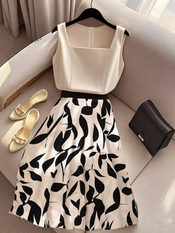 Franclia Fashionable Sleeveless Contrast Color Print Women Dress