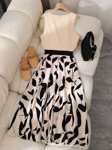 Franclia Fashionable Sleeveless Contrast Color Print Women Dress