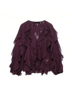 Franclia Ruffle Trim Lantern Sleeve Blouse Women Shirt,Long Sleeve Tops shein