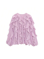 Franclia Ruffle Trim Lantern Sleeve Blouse Women Shirt,Long Sleeve Tops shein