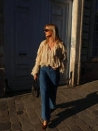Franclia Ruffle Trim Lantern Sleeve Blouse Women Shirt,Long Sleeve Tops shein
