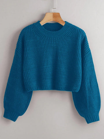 Chiquease Solid Drop Shoulder Crop Sweater