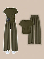 Franclia Women Casual 2 Pieces Set With Round Neck Short Sleeve T-Shirt And Pants shein
