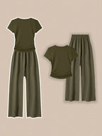 Franclia Women Casual 2 Pieces Set With Round Neck Short Sleeve T-Shirt And Pants shein