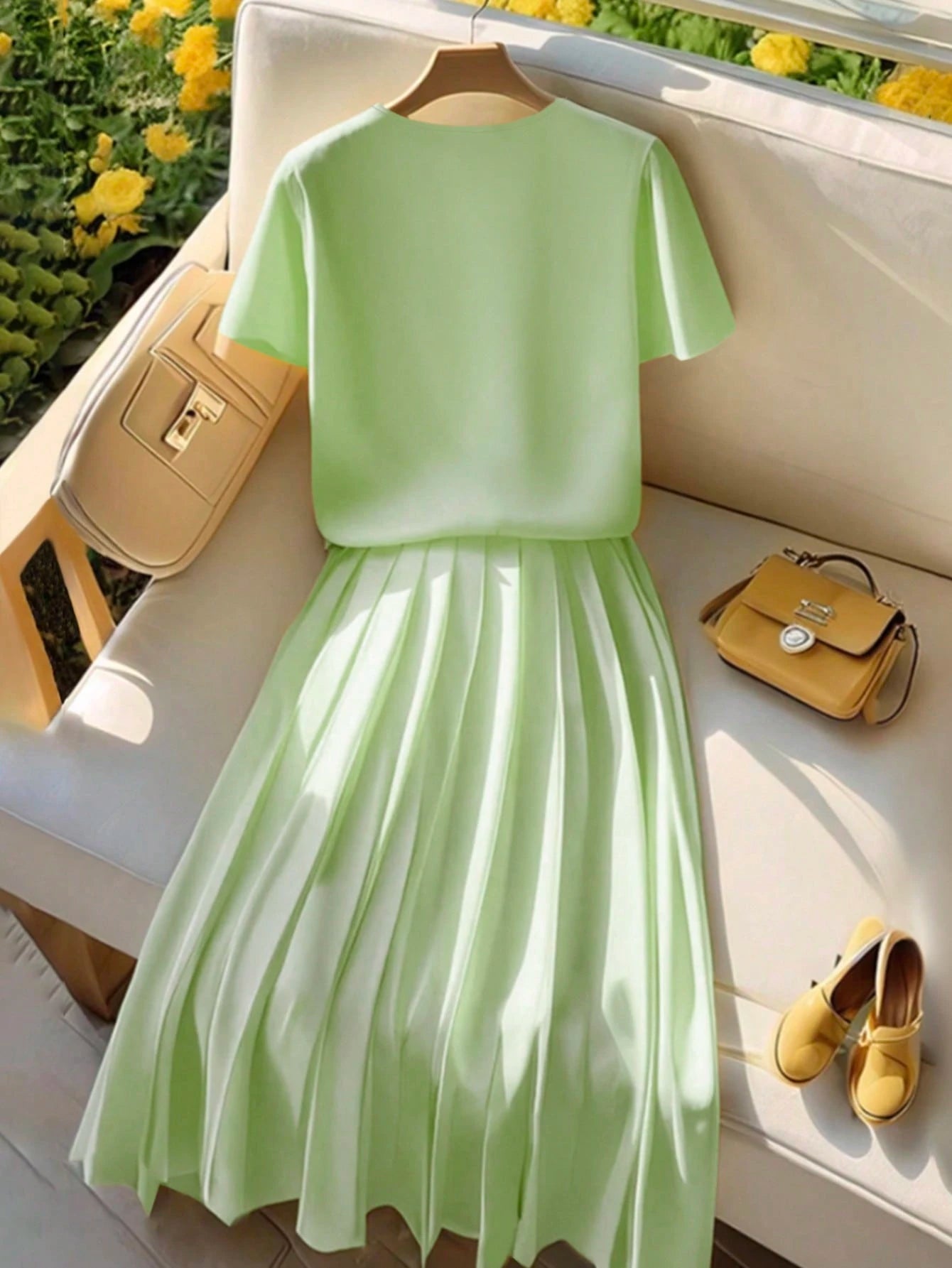 Women Elegant Cardigan Short Sleeve Outfit Set