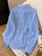 Women's Solid Color Minimalist Casual Hollow Long Sleeve Shirt shein