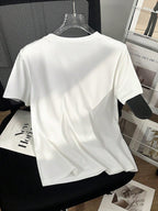 Women's Casual Studded And Chain Decor Round Neck Short Sleeve T-Shirt shein