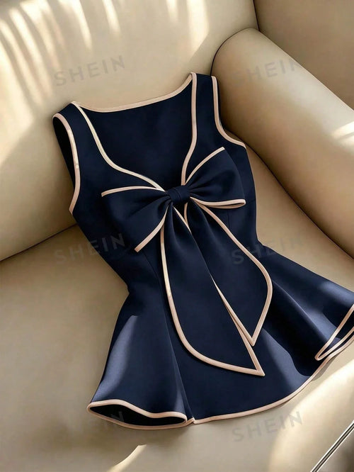 Women's Elegant Contrast Color Trim Bow Decor Camisole Top shein