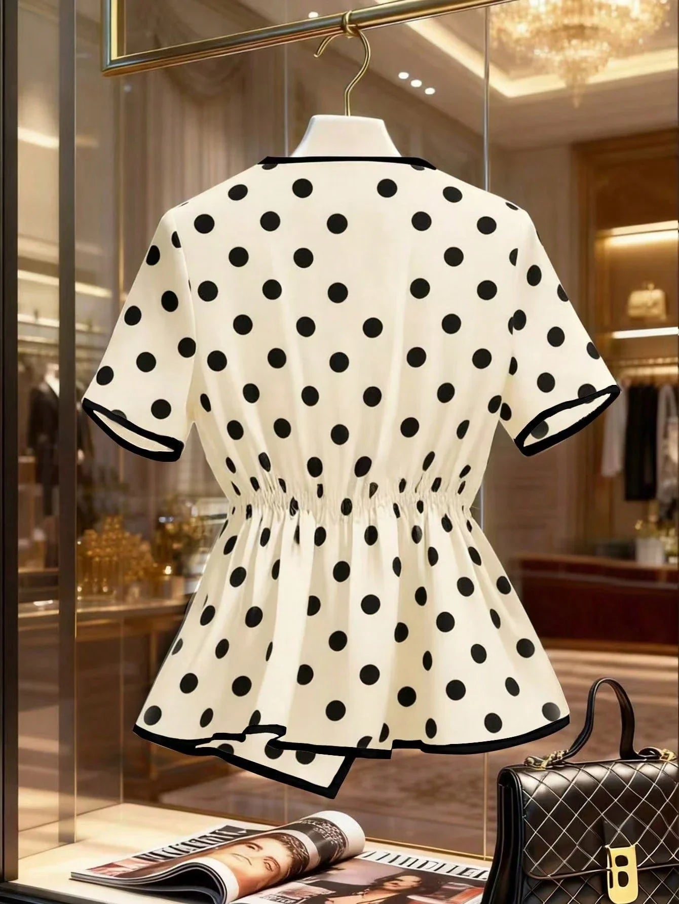 Women's New Elegant Bow Collar Short Sleeve Blouse shein