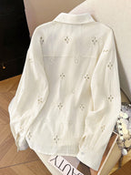 Women's Solid Color Minimalist Casual Hollow Long Sleeve Shirt shein
