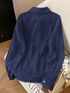 Women's Solid Color Minimalist Casual Hollow Long Sleeve Shirt shein