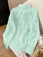 Women's Solid Color Minimalist Casual Hollow Long Sleeve Shirt shein