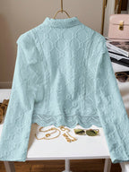 Women's Lace Trim French Collar Button Front Long Sleeve Blouse shein