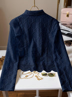 Women's Lace Trim French Collar Button Front Long Sleeve Blouse shein