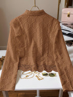 Women's Lace Trim French Collar Button Front Long Sleeve Blouse shein