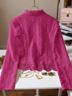 Women's Lace Trim French Collar Button Front Long Sleeve Blouse shein