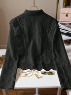 Women's Lace Trim French Collar Button Front Long Sleeve Blouse shein