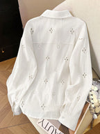 Women's Solid Color Minimalist Casual Hollow Long Sleeve Shirt shein