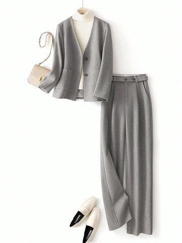 Women's Luxury Elegant Autumn Fashion 2 In 1 Jacket And Pants Set