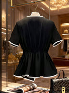 Women's New Elegant Bow Collar Short Sleeve Blouse shein