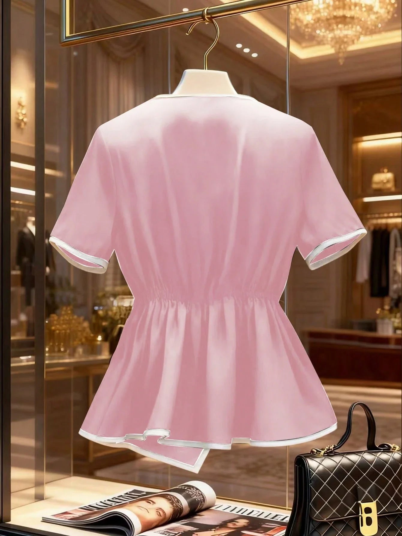 Women's New Elegant Bow Collar Short Sleeve Blouse shein