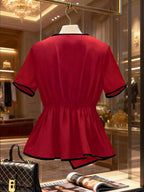 Women's New Elegant Bow Collar Short Sleeve Blouse shein