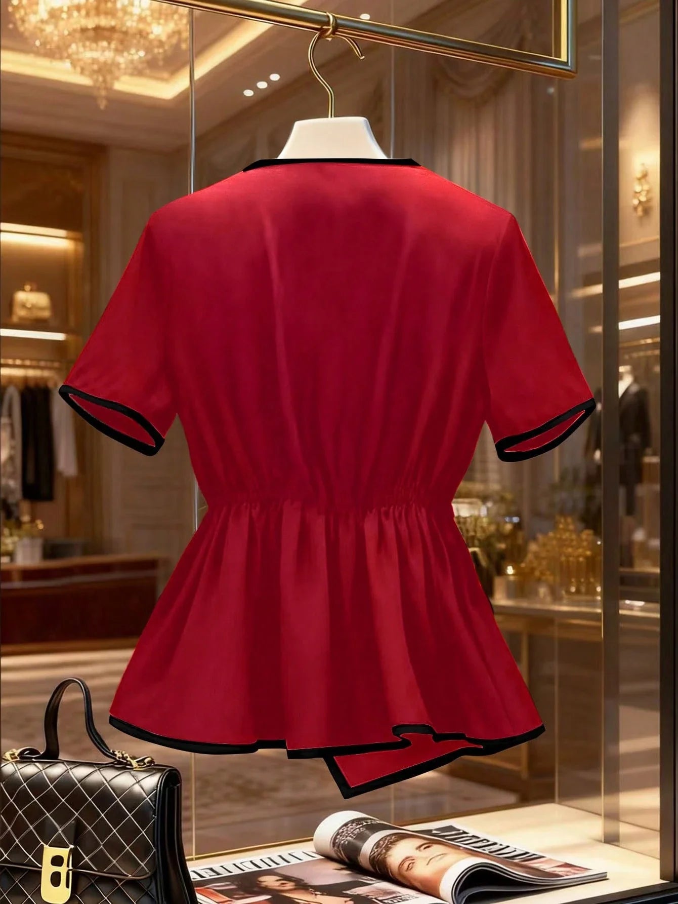 Women's New Elegant Bow Collar Short Sleeve Blouse shein